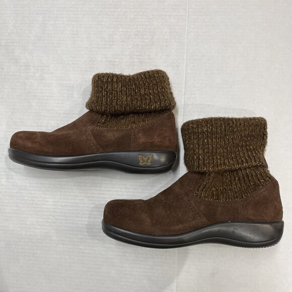 Alegria Juneau Boots Women 11 Brown Knit Sock Upper Slip On Suede Casual Comfort - Picture 10 of 11